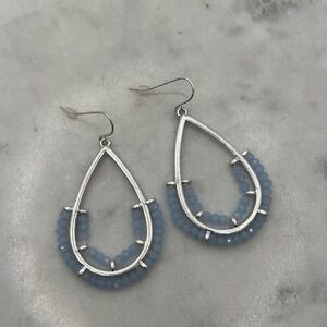 Blue Beaded Teardrop Earrings Marlyn Schiff Silver Tone Drop Dangle New Jewelry
